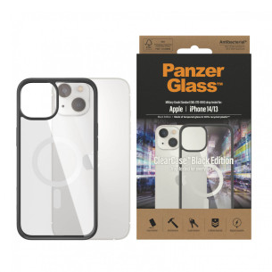 Гръб ClearCase PanzerGlass, MagSafe за Apple Iphone 14 , Antibacterial - Черна рамка