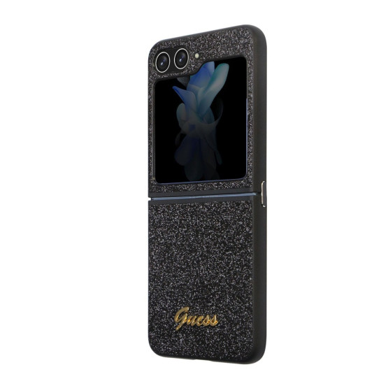 Гръб Guess PC/TPU Glitter Flakes Metal Logo Case за Samsung Galaxy Z Flip 5 - Черен