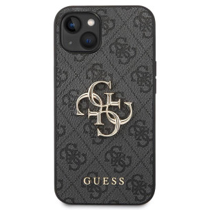 Гръб Guess PU 4G Metal Logo Case за iPhone 14 Plus - Сив