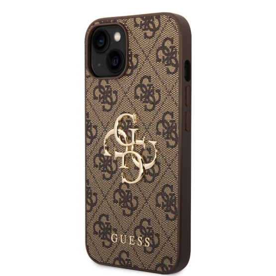 Гръб Guess PU 4G Metal Logo Case за iPhone 15 Plus - Кафяв