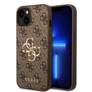 Гръб Guess PU 4G Metal Logo Case за iPhone 15 Plus - Кафяв