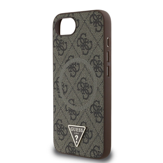 Гръб Guess за iPhone 16E, PU, 4G Strass, Triangle Metal Logo, Кафяв