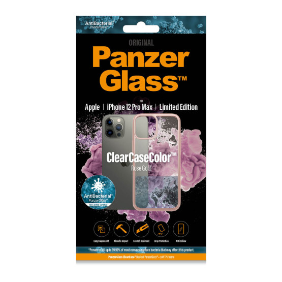 Гръб PanzerGlass за IPhone 12 Pro Max, ClearCase - Rose Gold рамка