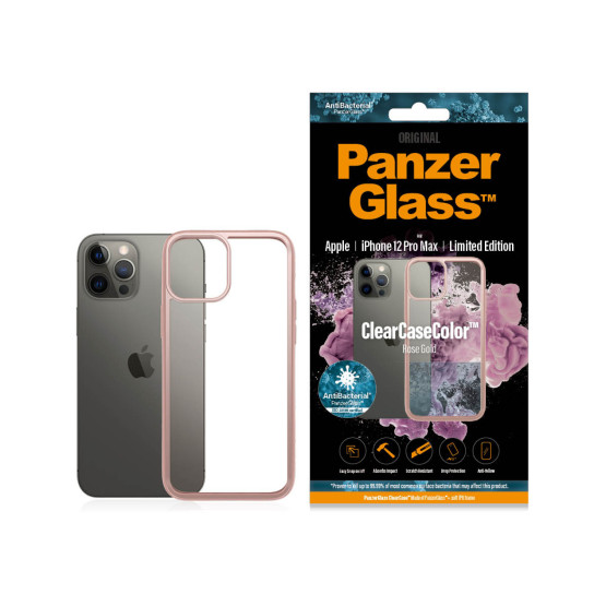 Гръб PanzerGlass за IPhone 12 Pro Max, ClearCase - Rose Gold рамка