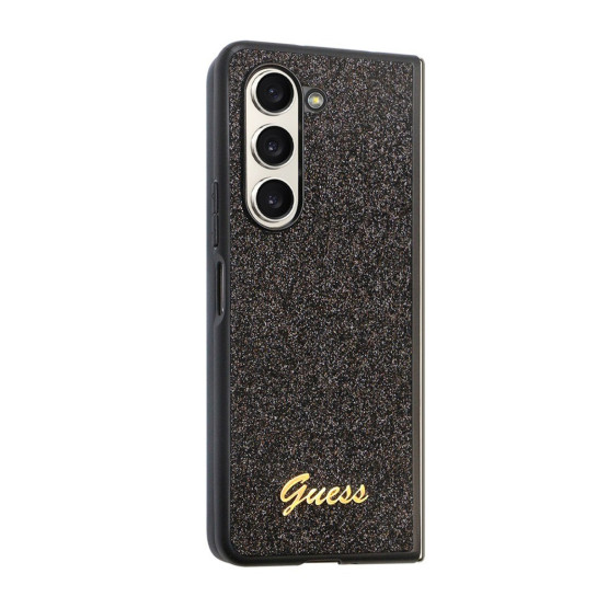 Гръб Guess PC/TPU Glitter Flakes Metal Logo Case за Samsung Galaxy Z Fold 5 - Черен