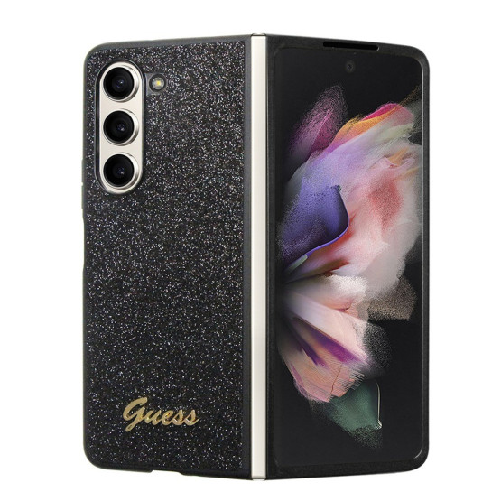 Гръб Guess PC/TPU Glitter Flakes Metal Logo Case за Samsung Galaxy Z Fold 5 - Черен
