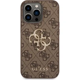 Гръб Guess PU 4G Metal Logo Case за iPhone 14 Pro - Кафяв