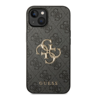 Гръб Guess PU 4G Metal Logo Case за iPhone 15 Plus - Сив