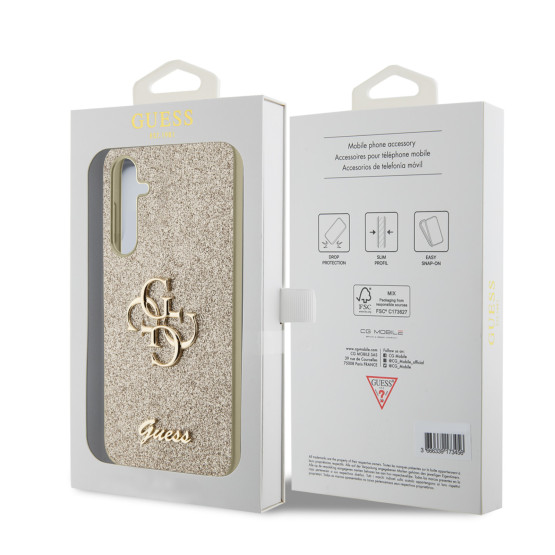 Гръб Guess PU Fixed Glitter 4G Metal Logo Case за Samsung Galaxy S23 FE -Златист