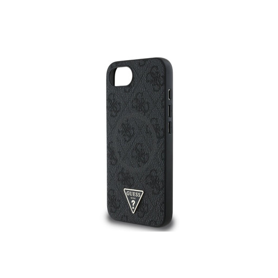 Гръб Guess за iPhone 16E, PU, 4G Strass, Triangle Metal Logo, Черен