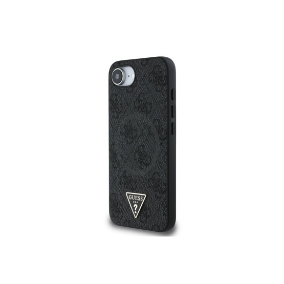 Гръб Guess за iPhone 16E, PU, 4G Strass, Triangle Metal Logo, Черен