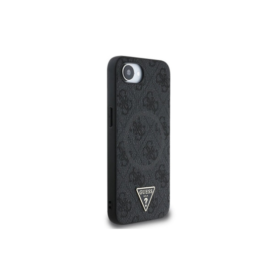 Гръб Guess за iPhone 16E, PU, 4G Strass, Triangle Metal Logo, Черен