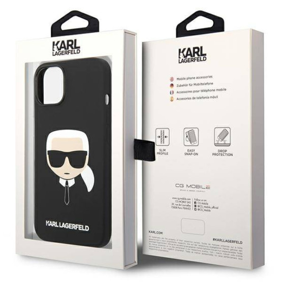 Гръб Karl Lagerfeld Liquid Silicone Гръб Karl Head Case за iPhone 14 - Черен