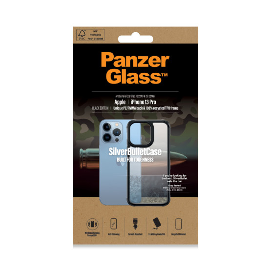 Гръб PanzerGlass SilverBulletCase за Iphone 13 Pro - Черна рамка