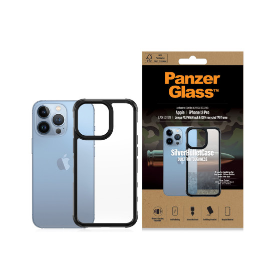 Гръб PanzerGlass SilverBulletCase за Iphone 13 Pro - Черна рамка