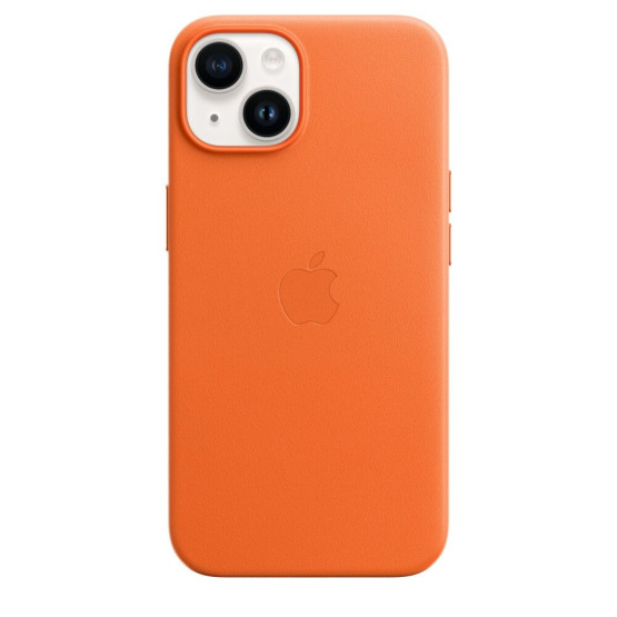 Оригинален гръб Apple Leather Magsafe Cover за iPhone 14 - Orange, MPP83ZM/A