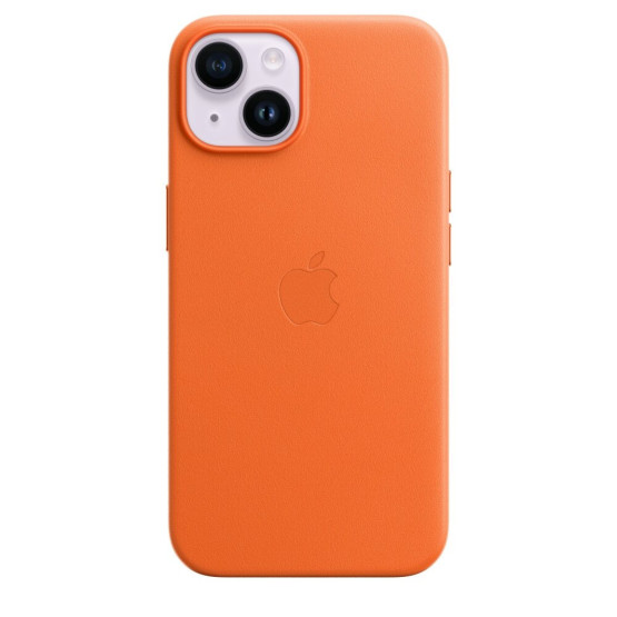 Оригинален гръб Apple Leather Magsafe Cover за iPhone 14 - Orange, MPP83ZM/A