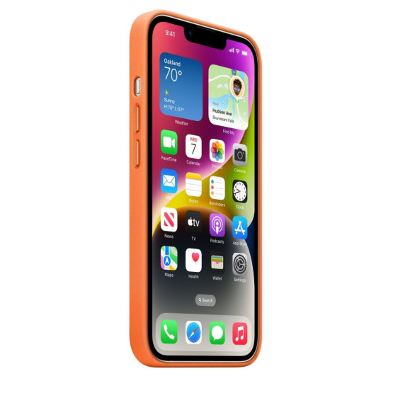 Оригинален гръб Apple Leather Magsafe Cover за iPhone 14 - Orange, MPP83ZM/A