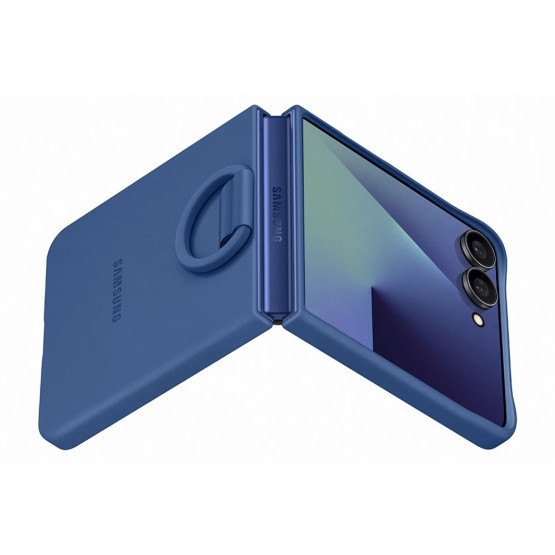 Оригинален гръб Samsung Silicone Cover with Ring за Galaxy Z Flip 7 - Син, EF-PF766TNE