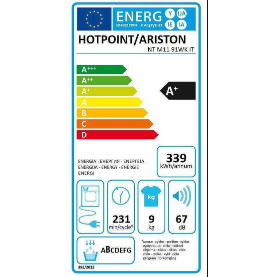 Сушилня Hotpoint-Ariston NT M11 91WK , 9 kg, A+ , Бял - Hotpoint-Ariston