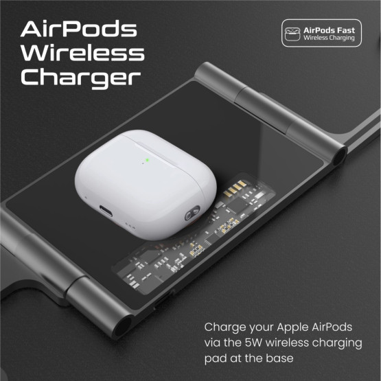 Зарядна станция ProMate AURAFOLD-TRIO 15W Magsafe, 3in1 - Черна