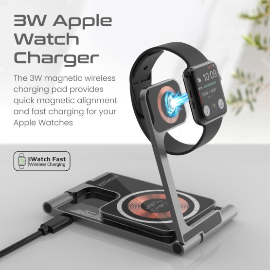 Зарядна станция ProMate AURAFOLD-TRIO 15W Magsafe, 3in1 - Черна
