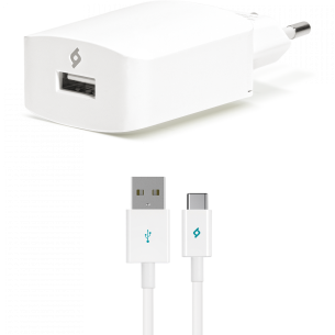 Зарядно 220V SpeedCharger USB Travel Charger, 2.1A, incl, Type C Cable - Бяло,115573