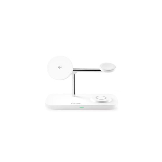 Безжично Wireless зарядно ttec AirCharger Trio Pro Qi2/MagSafe 15W 3in1 iPhone + Apple Watch + AirPods Wireless Fast Charging Stand - Бяло