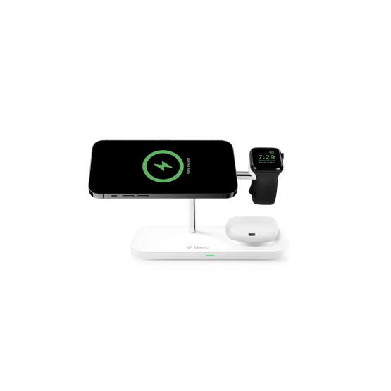 Безжично Wireless зарядно ttec AirCharger Trio Pro Qi2/MagSafe 15W 3in1 iPhone + Apple Watch + AirPods Wireless Fast Charging Stand - Бяло