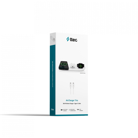 Безжично зарядно ttec AirCharger Trio (3 in 1) iPhone + Apple Watch + AirPods Wireless Speed Charging Station