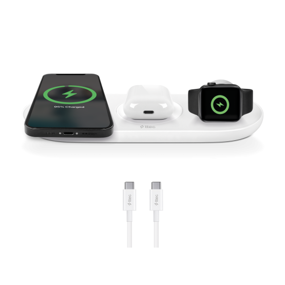 Безжично зарядно ttec AirCharger Trio (3 in 1) iPhone + Apple Watch + AirPods Wireless Speed Charging Station