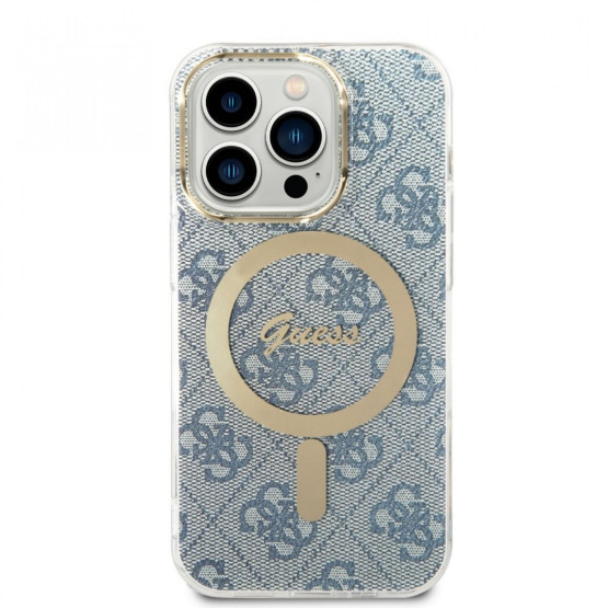 Гръб Guess 4G MagSafe Compatible Case + Зарядно Wireless Charger за iPhone 14 Prо - Син