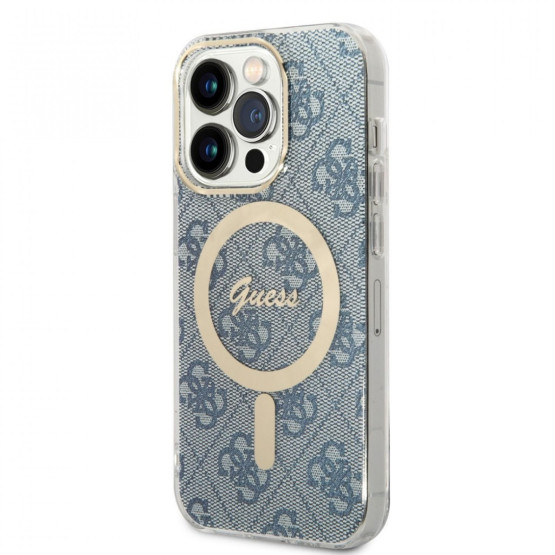 Гръб Guess 4G MagSafe Compatible Case + Зарядно Wireless Charger за iPhone 14 Prо - Син