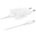Оригинално Зярядно 220V, Samsung, USB-C 25W,, Travel Charger с Type C Data кабел, Бяло, EP-T2510XBE