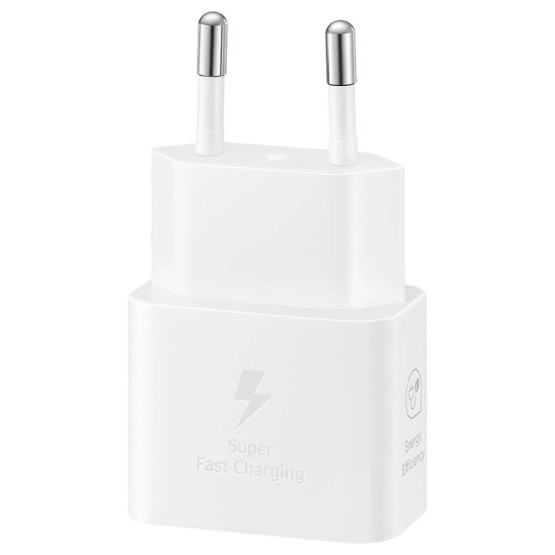 Оригинално Зярядно 220V, Samsung, USB-C 25W,, Travel Charger с Type C Data кабел, Бяло, EP-T2510XBE