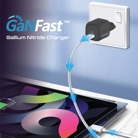 Зарядно 220V ProMate,POWERPORT-25, 25W Power Delivery USB-C Wall Charger • Adaptive Fast Charging Power Delivery • Surge Protection • Automatic Voltage Regulation, Черен