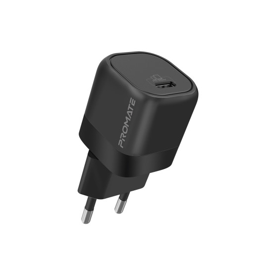 Зарядно 220V ProMate,POWERPORT-25, 25W Power Delivery USB-C Wall Charger • Adaptive Fast Charging Power Delivery • Surge Protection • Automatic Voltage Regulation, Черен