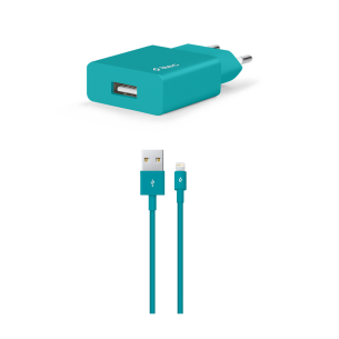 Зарядно 220V SmartCharger USB Travel Charger, 2.1A, incl. Lightning Cable - Тюркоаз