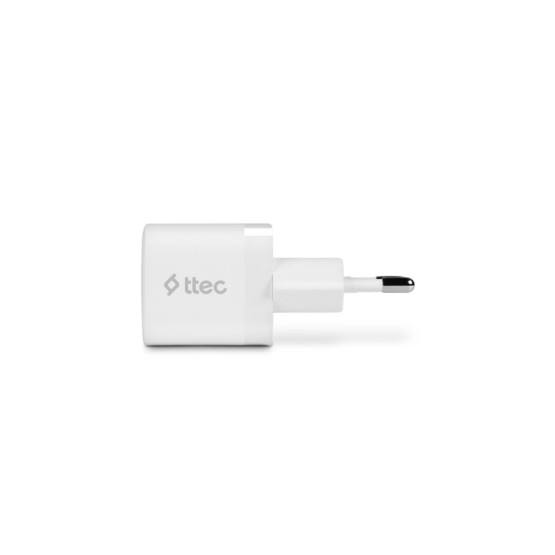 Зарядно 220V ttec SmartCharger GAN 20W PD Travel Fast Charger - Бяло