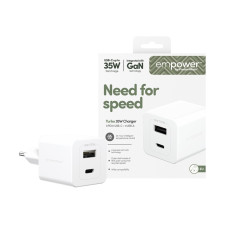 Зарядно 220V empower by PanzerGlass Grand Prix Turbo Charger incl. USB-C + USB-A 35W EU Plug - Silver White