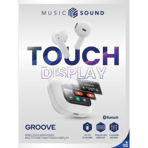 Bluetooth слушалки Music Sound TWS Groove с LCD дисплей бели
