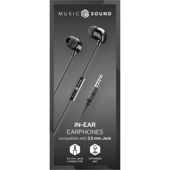 Стерео слушалки Music Sound 3.5 mm, Черни