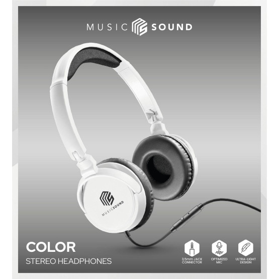 Стерео слушалки Music Sound с микрофон, Бели