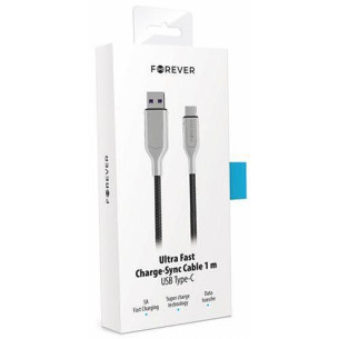 Усилен кабел Forever USB-C 5A 1м. черен