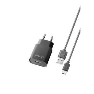 Комплект зарядно за ел.мрежа 220V Ploos, Type-C кабел, 2А