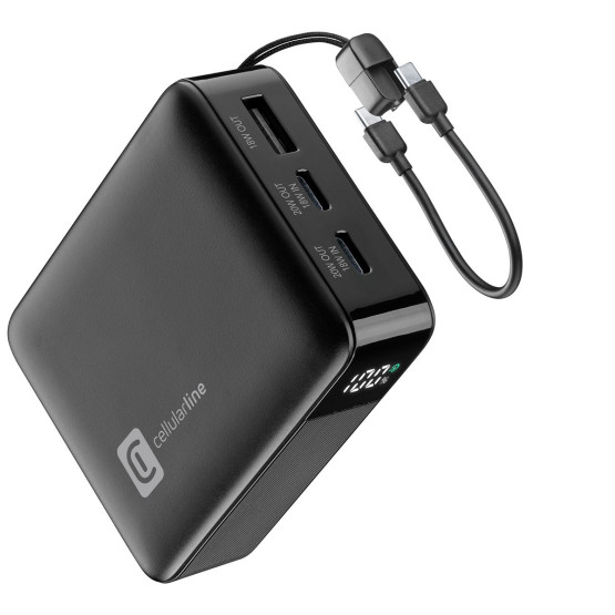 Външна батерия 10000 mAh LCD 20W с вграден USB-C кабел