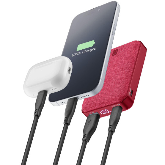 Външна батерия GLAM 20W PD 10000 mAh LCD червена