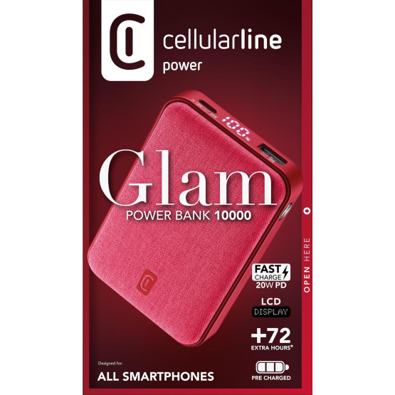 Външна батерия GLAM 20W PD 10000 mAh LCD червена