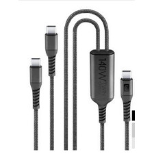 Кабел USB-C към 2xUSB-C 5A 140W 150 см. черна оплетка