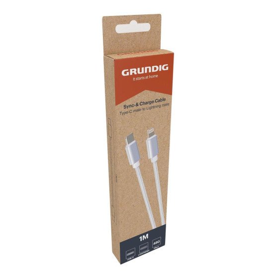 Grunding Кабел USB-C към Lightning 1 м бял